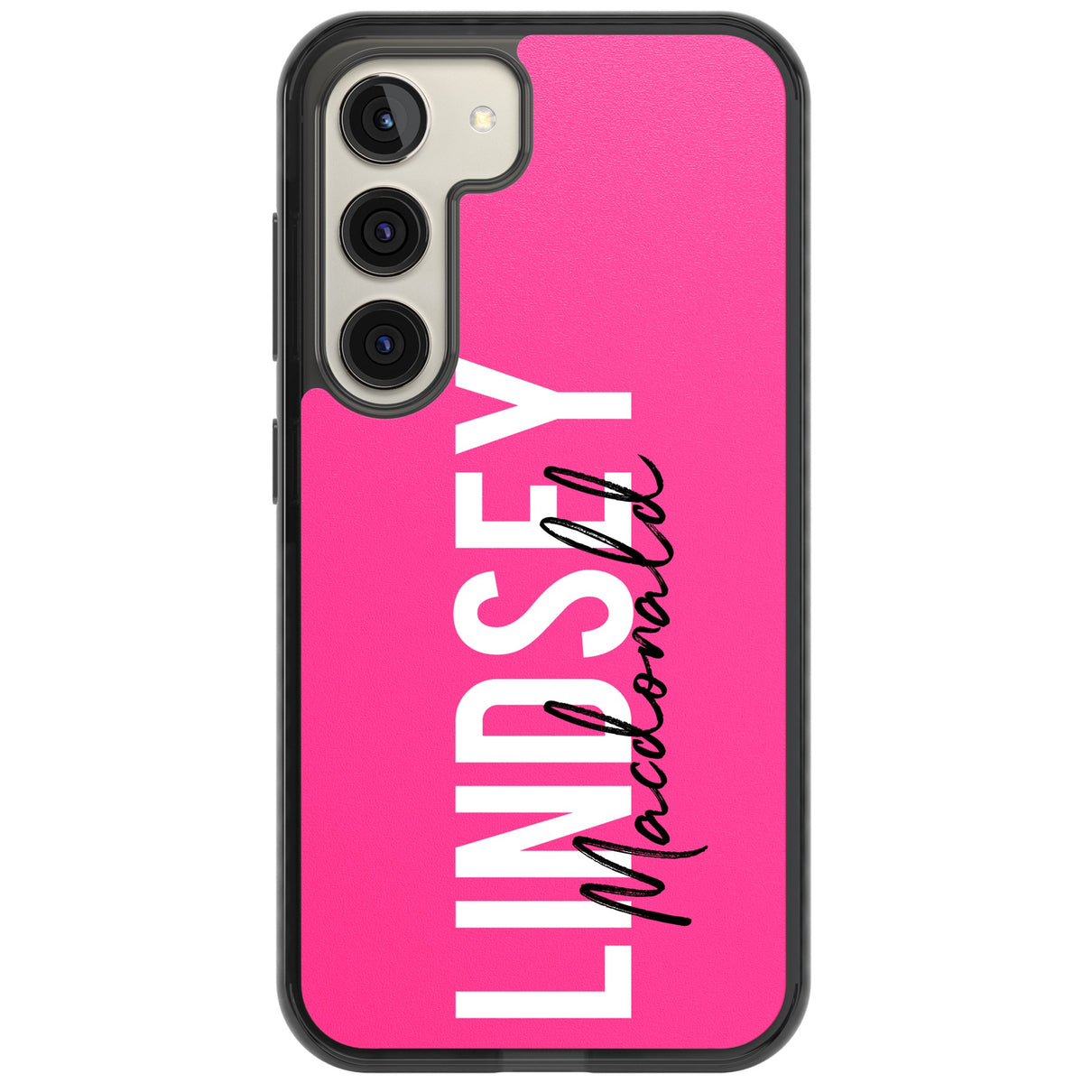 Personalised Bold Name: Pink Samsung S22 / Samsung S22 Plus / Samsung S23 / Samsung S23 Plus / Samsung S24 / Samsung S24 Plus Impact Black Phone Case front