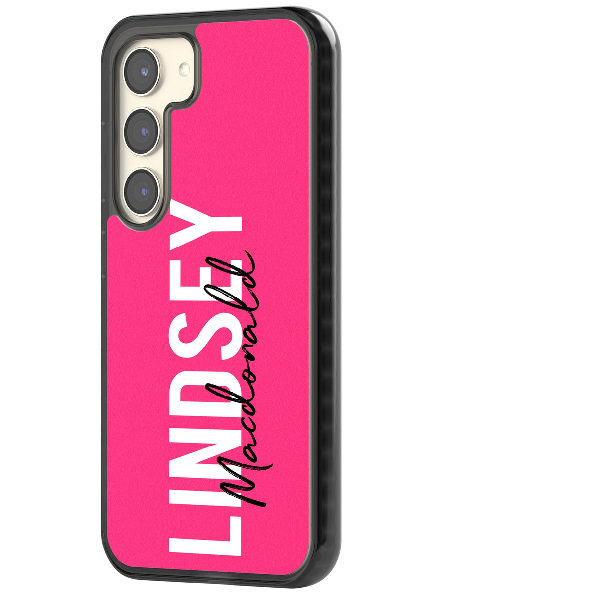 Personalised Bold Name: Pink Samsung S22 / Samsung S22 Plus / Samsung S23 / Samsung S23 Plus / Samsung S24 / Samsung S24 Plus Impact Black Phone Case side