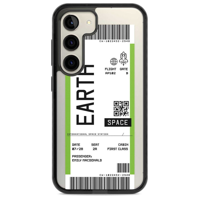 Personalised Earth Space Travel Ticket Custom Phone Case Samsung S22 / Black Impact Case,Samsung S23 / Black Impact Case Blanc Space