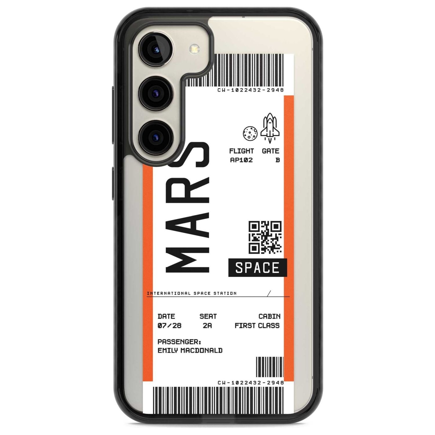Personalised Mars Space Travel Ticket Custom Phone Case Samsung S22 / Black Impact Case,Samsung S23 / Black Impact Case Blanc Space