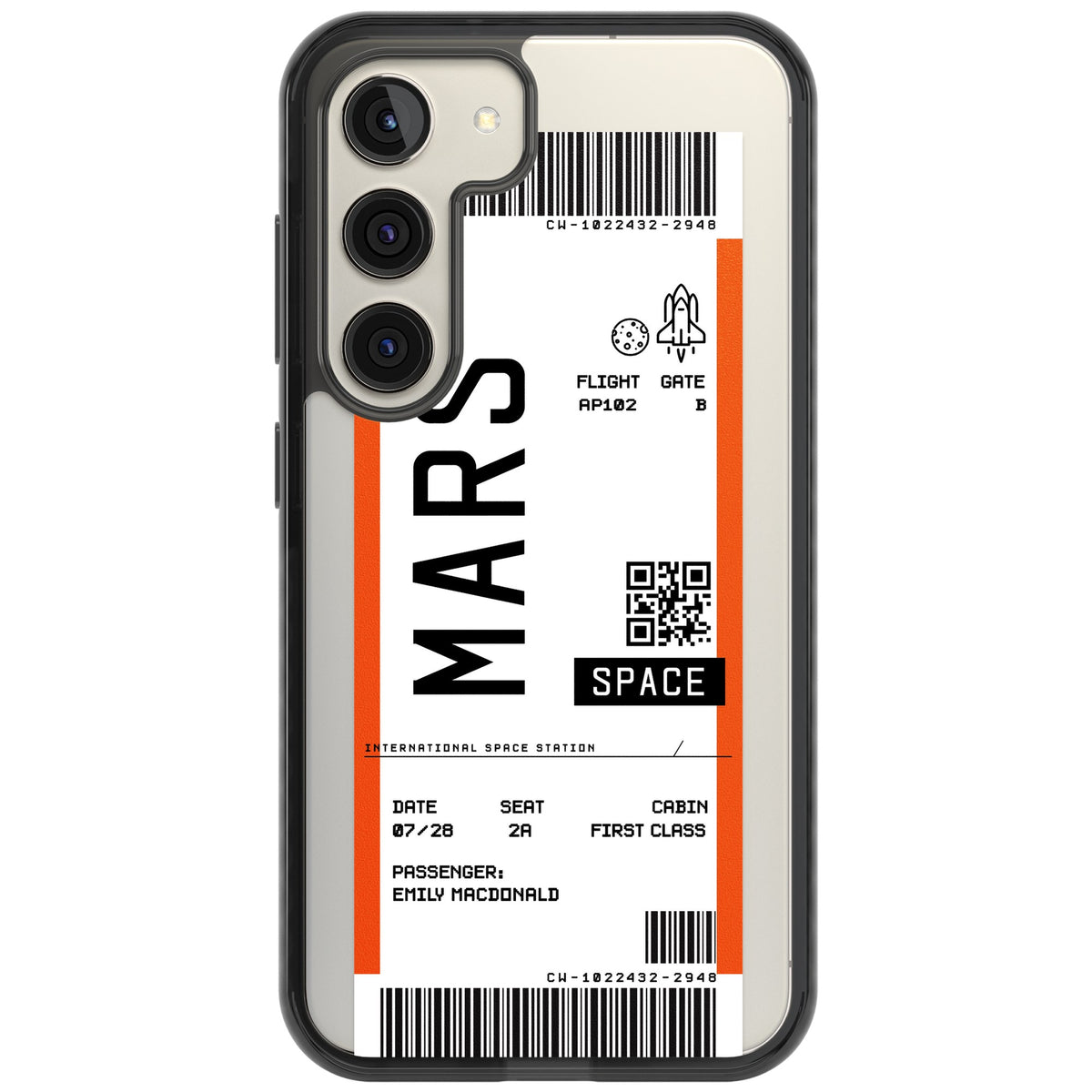 Personalised Mars Travel Ticket Samsung S22 / Samsung S22 Plus / Samsung S23 / Samsung S23 Plus / Samsung S24 / Samsung S24 Plus Impact Black Phone Case front