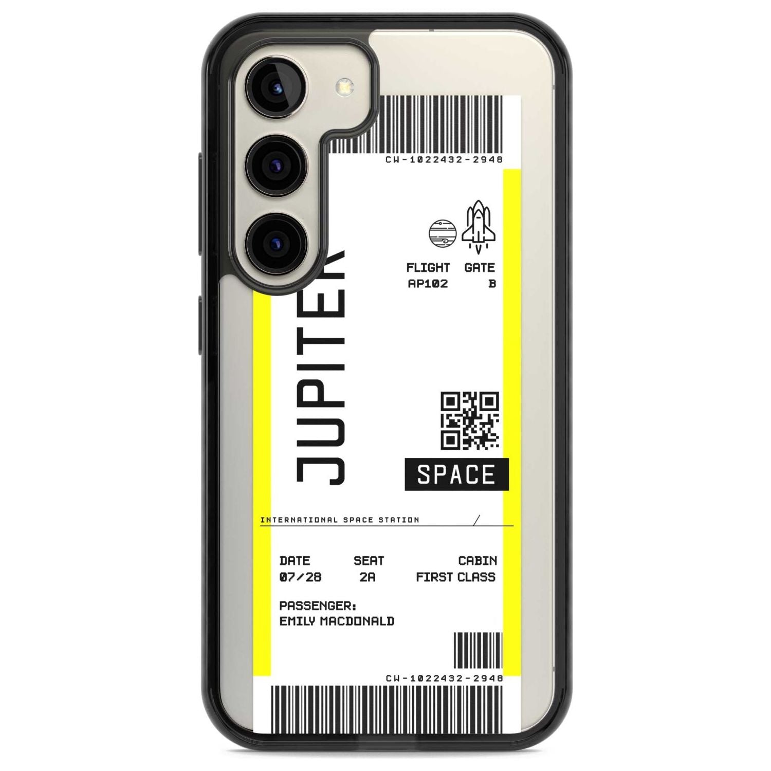 Personalised Jupiter Travel Ticket Custom Phone Case Samsung S22 / Black Impact Case,Samsung S23 / Black Impact Case Blanc Space