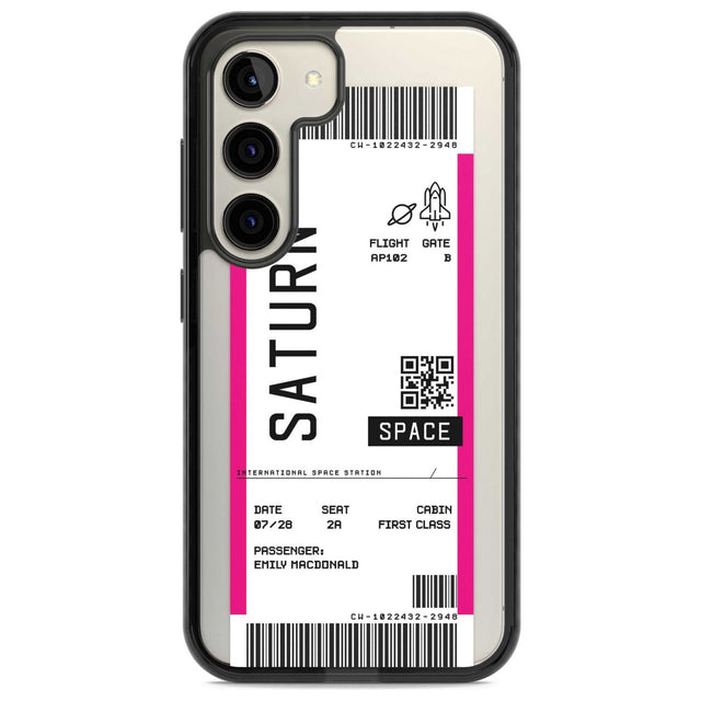 Personalised Saturn Space Travel Ticket Custom Phone Case Samsung S22 / Black Impact Case,Samsung S23 / Black Impact Case Blanc Space