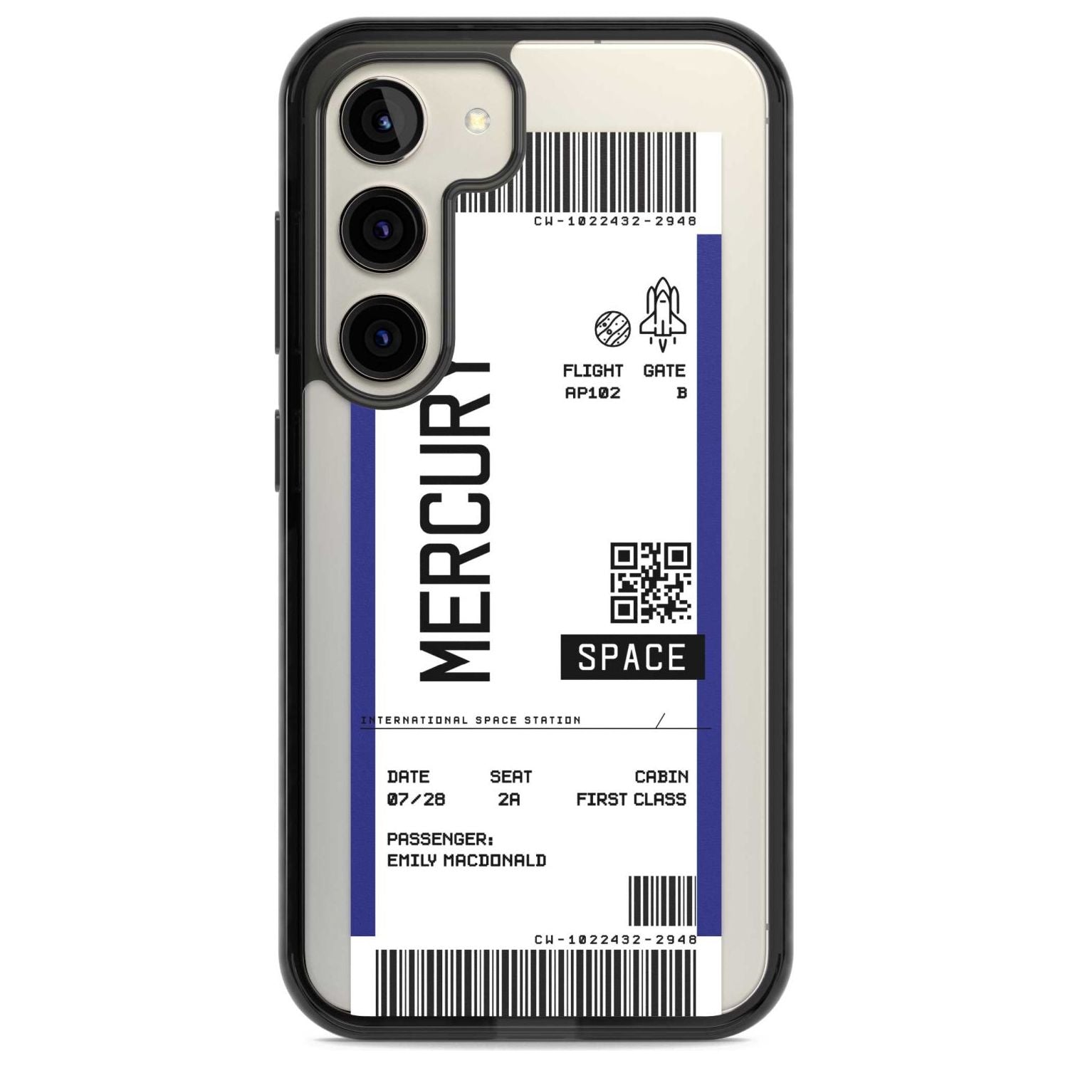 Personalised Mercury Space Travel Ticket Custom Phone Case Samsung S22 / Black Impact Case,Samsung S23 / Black Impact Case Blanc Space