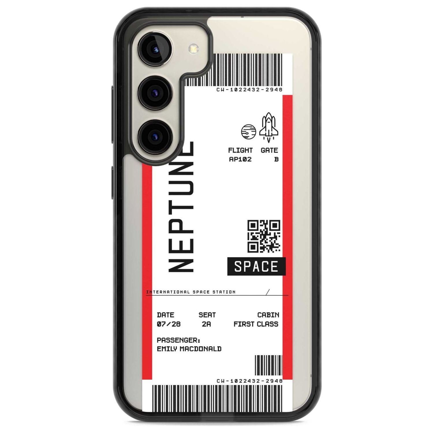 Personalised Neptune Space Travel Ticket Custom Phone Case Samsung S22 / Black Impact Case,Samsung S23 / Black Impact Case Blanc Space