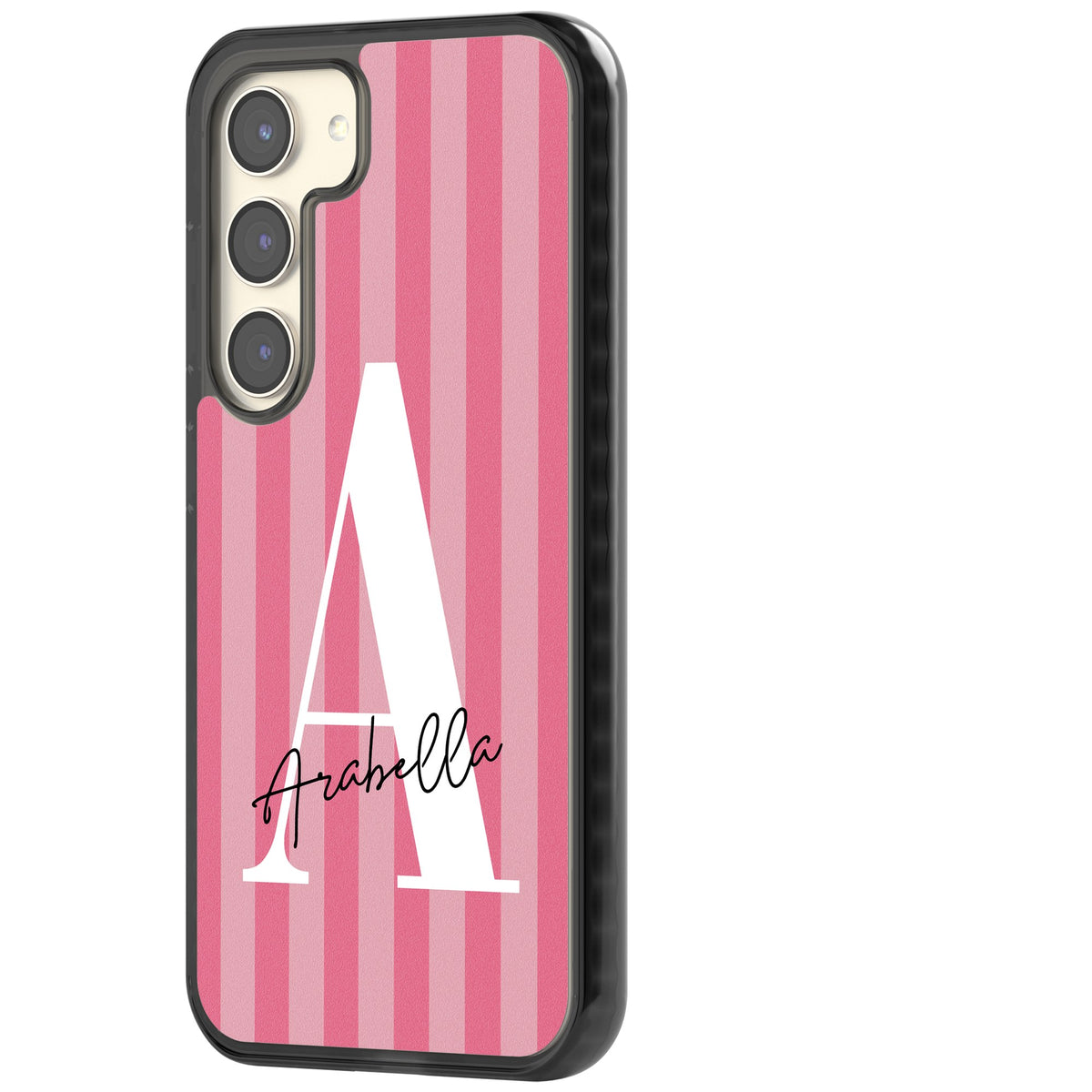 Personalised Pink Stripes Samsung S22 / Samsung S22 Plus / Samsung S23 / Samsung S23 Plus / Samsung S24 / Samsung S24 Plus Impact Black Phone Case side