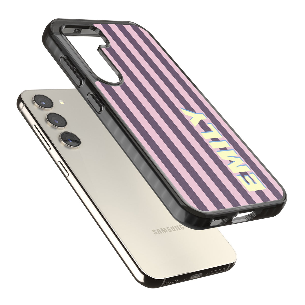Personalised Lebanese Stripe Samsung S22 / Samsung S22 Plus / Samsung S23 / Samsung S23 Plus / Samsung S24 / Samsung S24 Plus Impact Black Phone Case angled