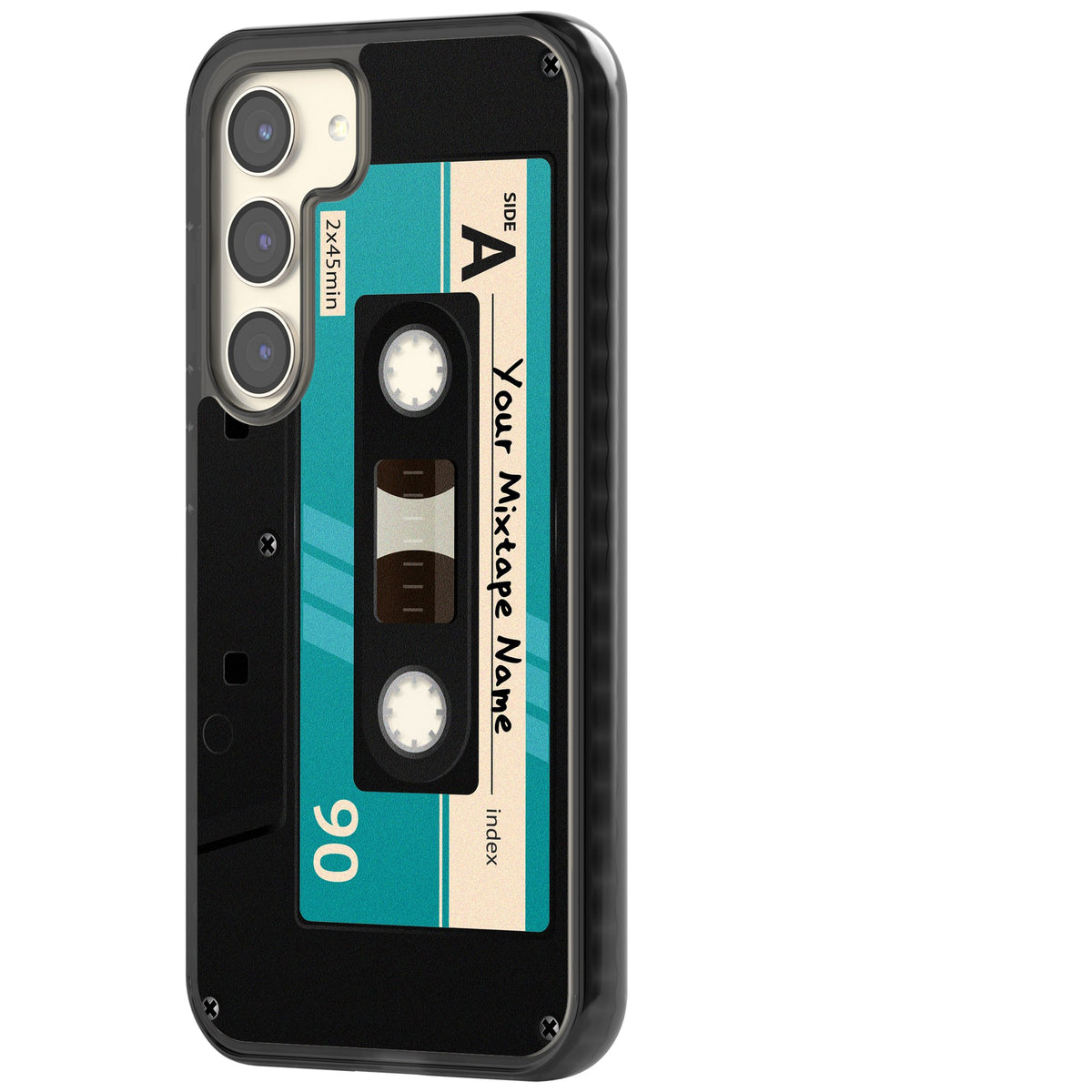 Personalised Retro Mixtape Dark Samsung S22 / Samsung S22 Plus / Samsung S23 / Samsung S23 Plus / Samsung S24 / Samsung S24 Plus Impact Black Phone Case side