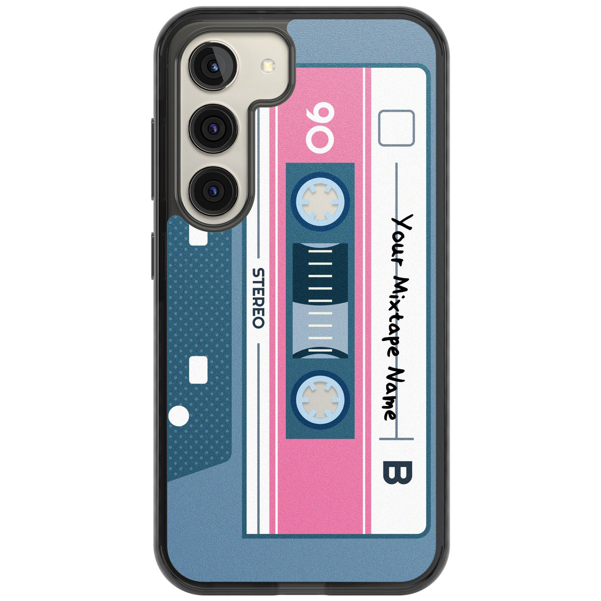 Personalised Retro Cassette Mixtape Samsung S22 / Samsung S22 Plus / Samsung S23 / Samsung S23 Plus / Samsung S24 / Samsung S24 Plus Impact Black Phone Case front
