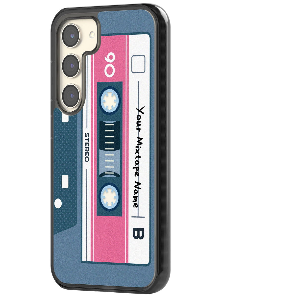 Personalised Retro Cassette Mixtape Samsung S22 / Samsung S22 Plus / Samsung S23 / Samsung S23 Plus / Samsung S24 / Samsung S24 Plus Impact Black Phone Case side