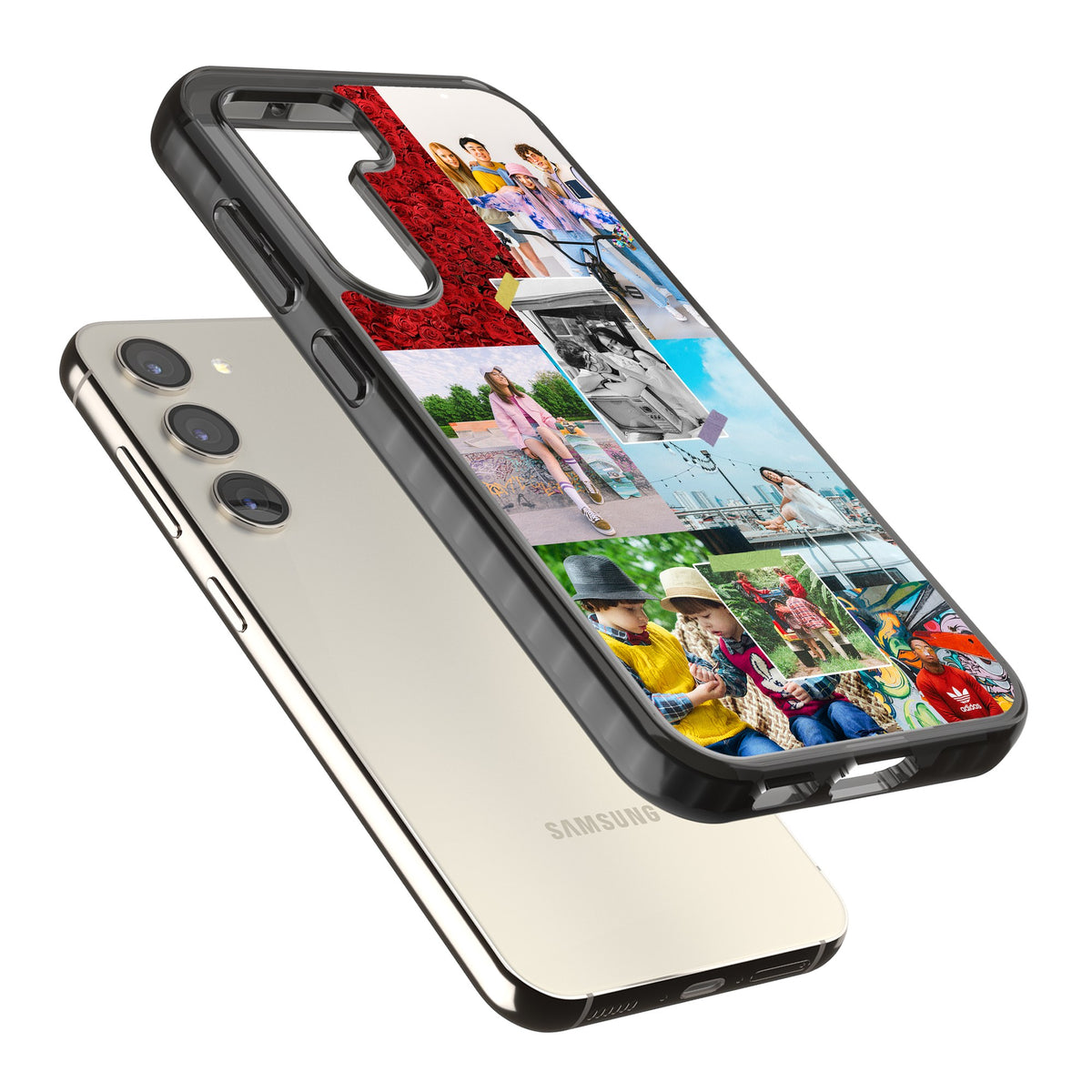 Personalised Photo Collage Samsung S22 / Samsung S22 Plus / Samsung S23 / Samsung S23 Plus / Samsung S24 / Samsung S24 Plus Impact Black Phone Case angled