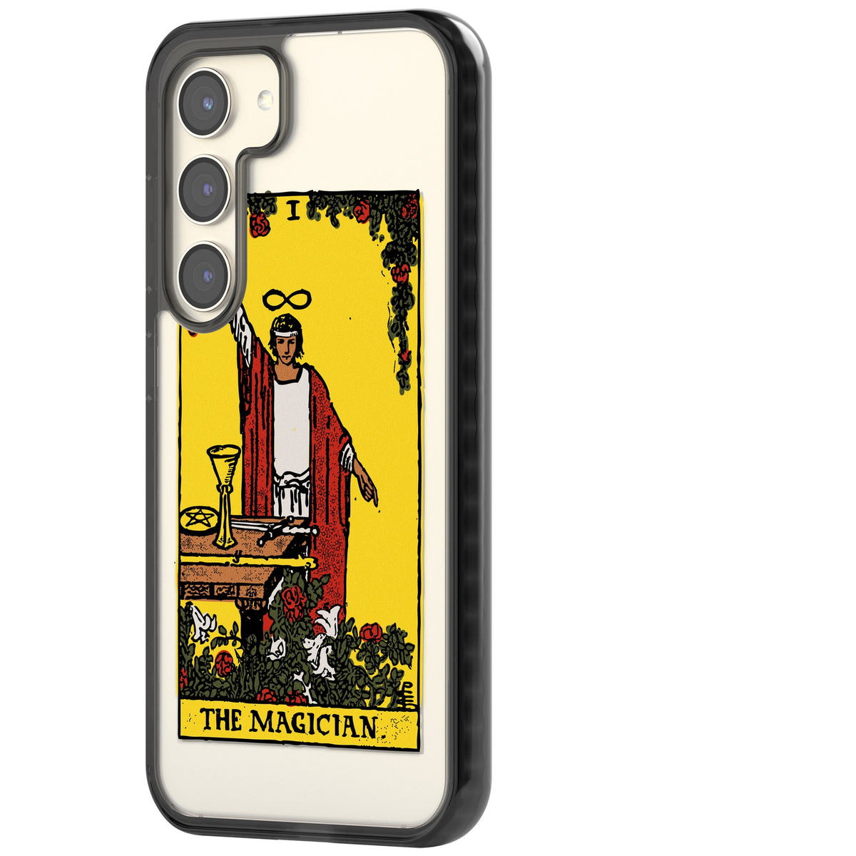 Personalised The Magician Tarot Card (Color) Samsung S22 / Samsung S22 Plus / Samsung S23 / Samsung S23 Plus / Samsung S24 / Samsung S24 Plus Impact Black Phone Case side