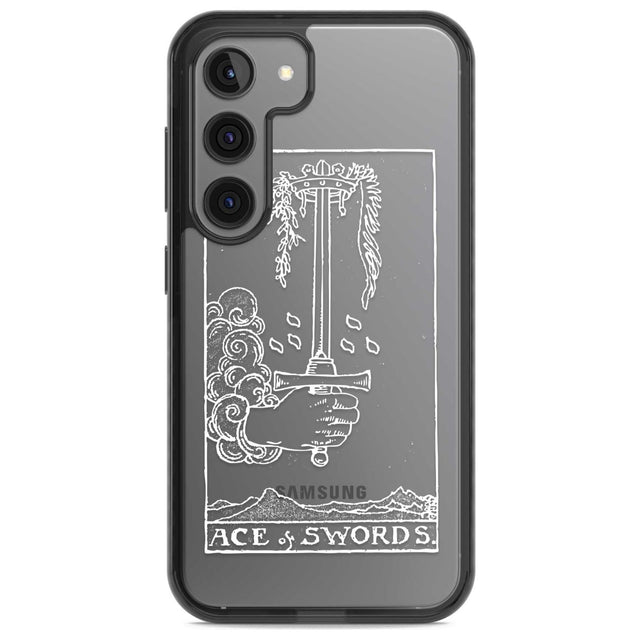 Personalised Ace of Swords Tarot Card - White Transparent Custom Phone Case Samsung S22 / Black Impact Case,Samsung S23 / Black Impact Case Blanc Space