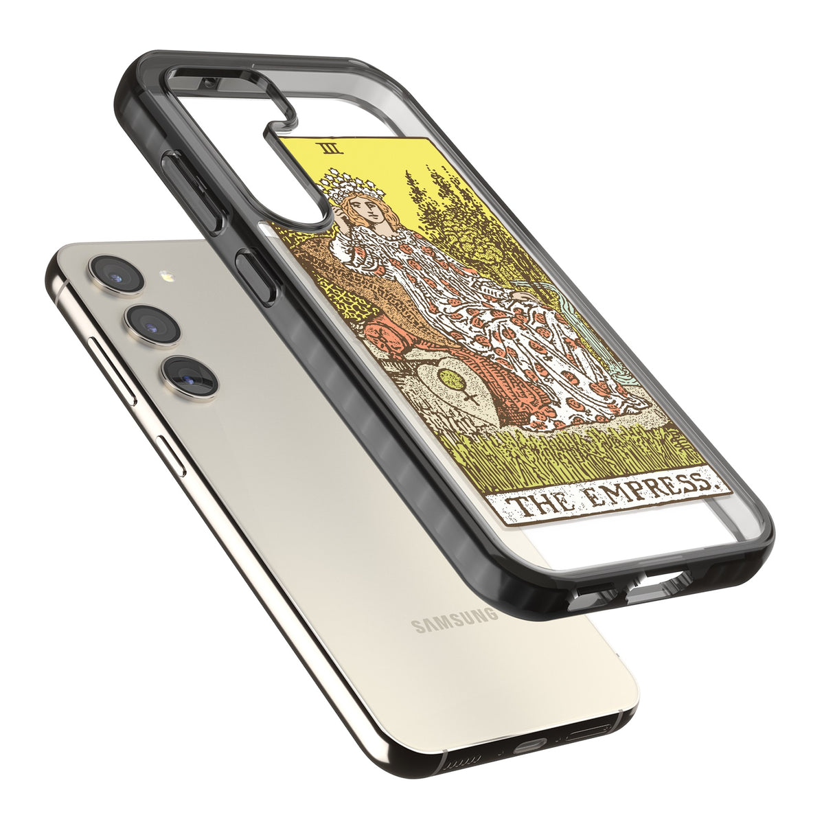 Personalised The Empress Tarot Card (Color) Samsung S22 / Samsung S22 Plus / Samsung S23 / Samsung S23 Plus / Samsung S24 / Samsung S24 Plus Impact Black Phone Case angled