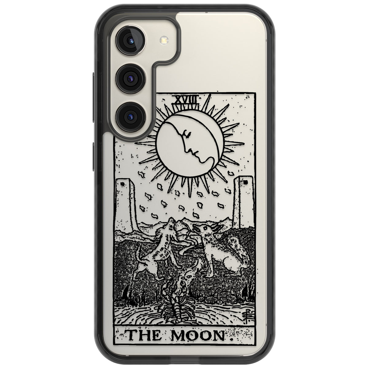 Personalised The Moon Tarot Card (Clear) Samsung S22 / Samsung S22 Plus / Samsung S23 / Samsung S23 Plus / Samsung S24 / Samsung S24 Plus Impact Black Phone Case front