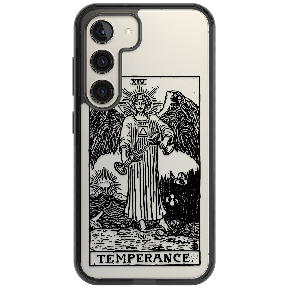 Personalised Temperance Tarot Card (Clear) Samsung S22 / Samsung S22 Plus / Samsung S23 / Samsung S23 Plus / Samsung S24 / Samsung S24 Plus Impact Black Phone Case front