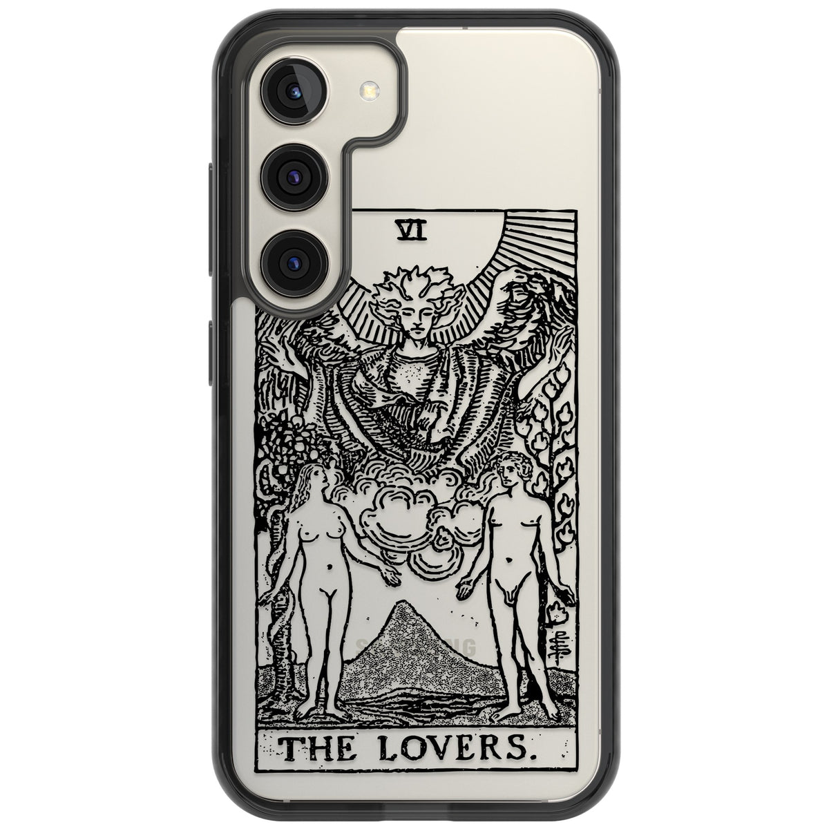Personalised The Lovers Tarot Card (Clear) Samsung S22 / Samsung S22 Plus / Samsung S23 / Samsung S23 Plus / Samsung S24 / Samsung S24 Plus Impact Black Phone Case front