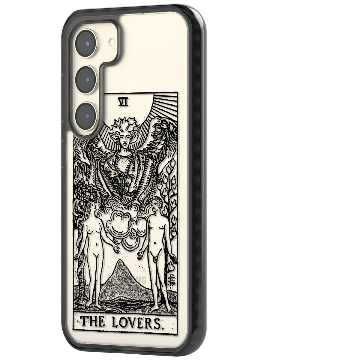 Personalised The Lovers Tarot Card (Clear) Samsung S22 / Samsung S22 Plus / Samsung S23 / Samsung S23 Plus / Samsung S24 / Samsung S24 Plus Impact Black Phone Case side