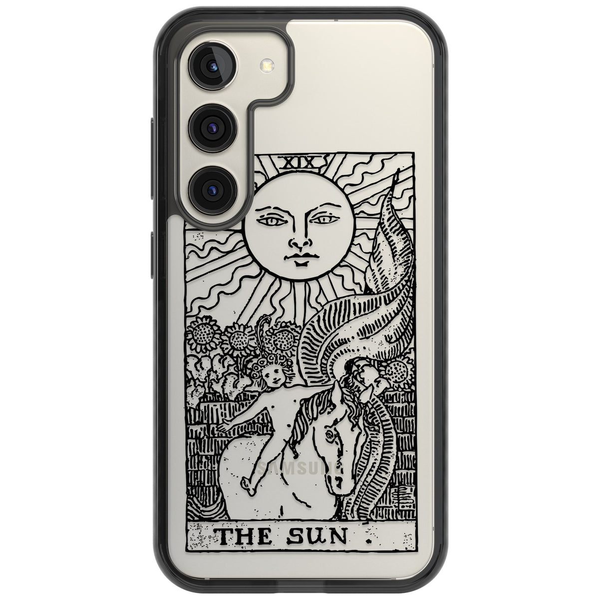 Personalised The Sun Tarot Card (Clear) Samsung S22 / Samsung S22 Plus / Samsung S23 / Samsung S23 Plus / Samsung S24 / Samsung S24 Plus Impact Black Phone Case front