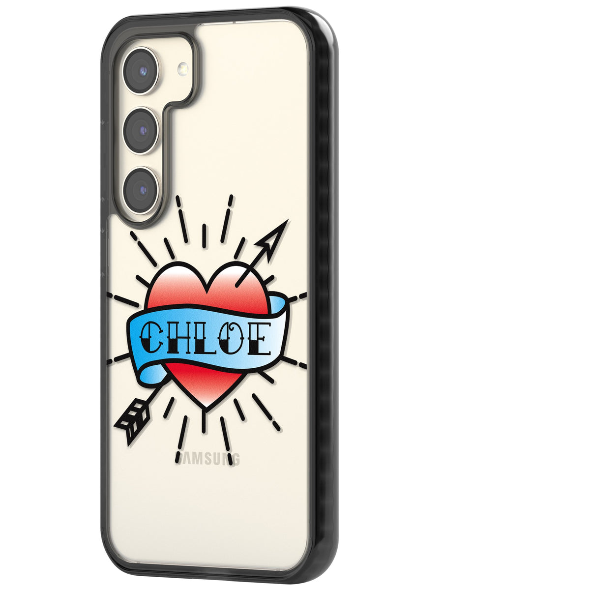 Personalised Heart Tattoo Samsung S22 / Samsung S22 Plus / Samsung S23 / Samsung S23 Plus / Samsung S24 / Samsung S24 Plus Impact Black Phone Case side