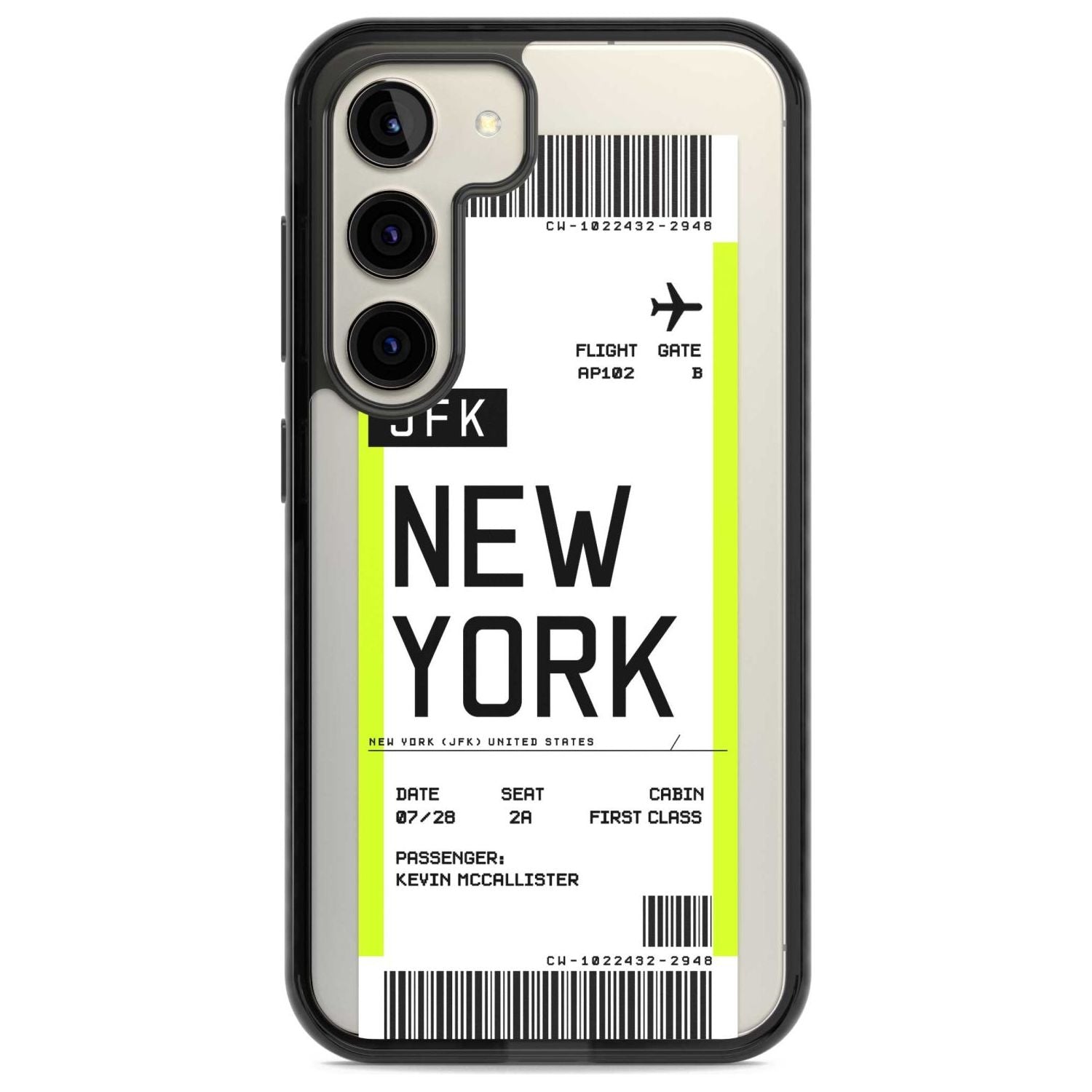 Personalised New York Boarding Pass Custom Phone Case Samsung S22 / Black Impact Case,Samsung S23 / Black Impact Case Blanc Space