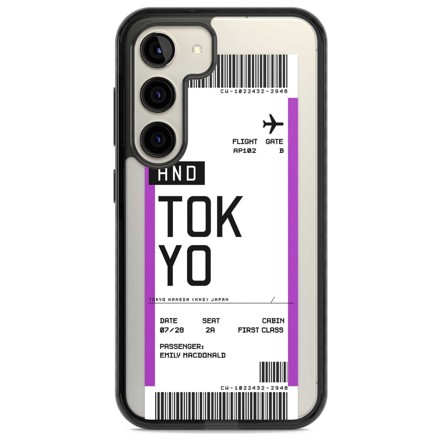 Personalised Tokyo Boarding Pass Custom Phone Case Samsung S22 / Black Impact Case,Samsung S23 / Black Impact Case Blanc Space