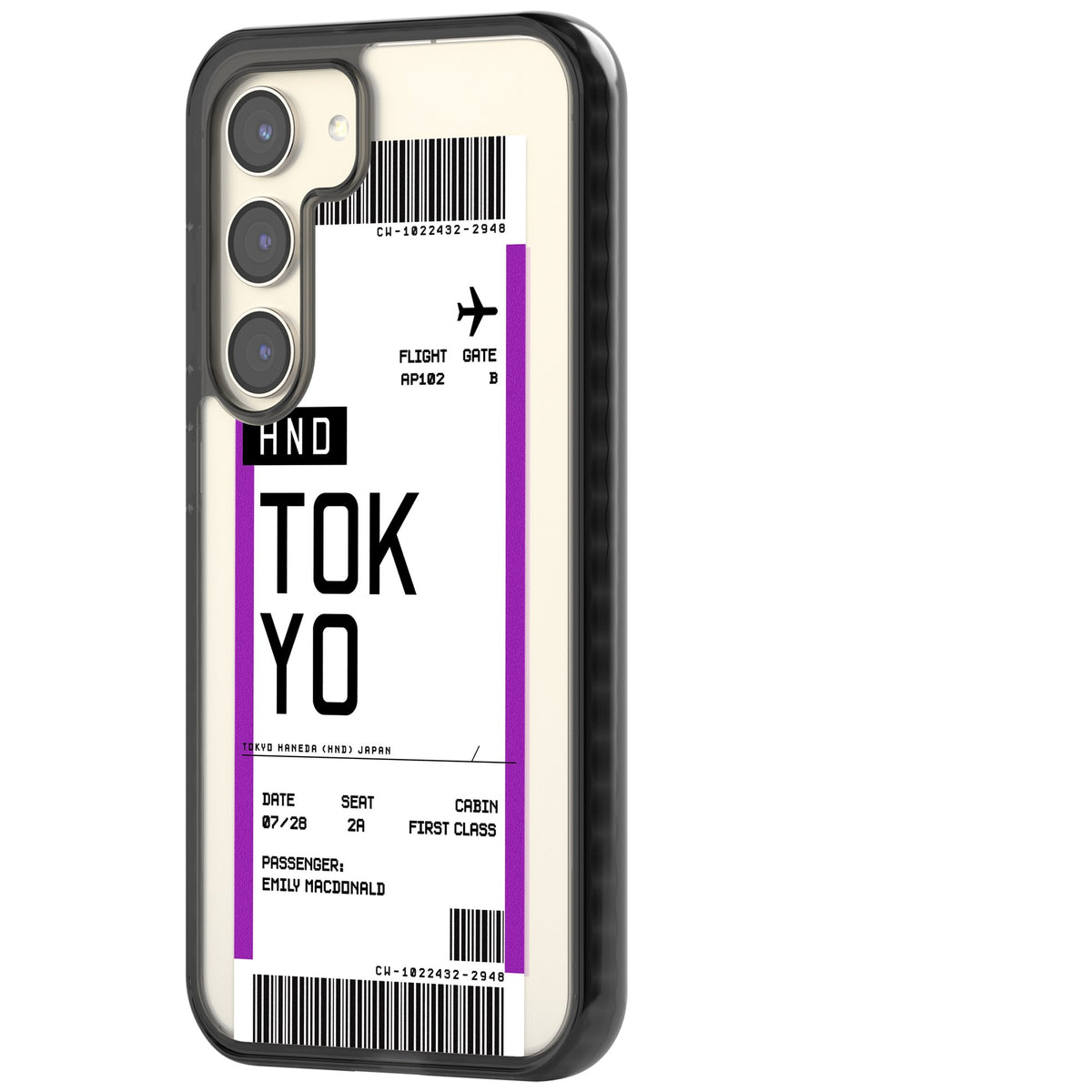 Personalised Tokyo Boarding Pass Samsung S22 / Samsung S22 Plus / Samsung S23 / Samsung S23 Plus / Samsung S24 / Samsung S24 Plus Impact Black Phone Case side