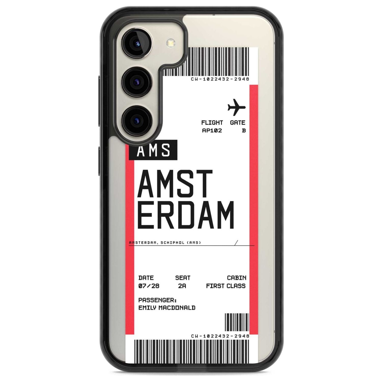 Personalised Amsterdam Boarding Pass Custom Phone Case Samsung S22 / Black Impact Case,Samsung S23 / Black Impact Case Blanc Space