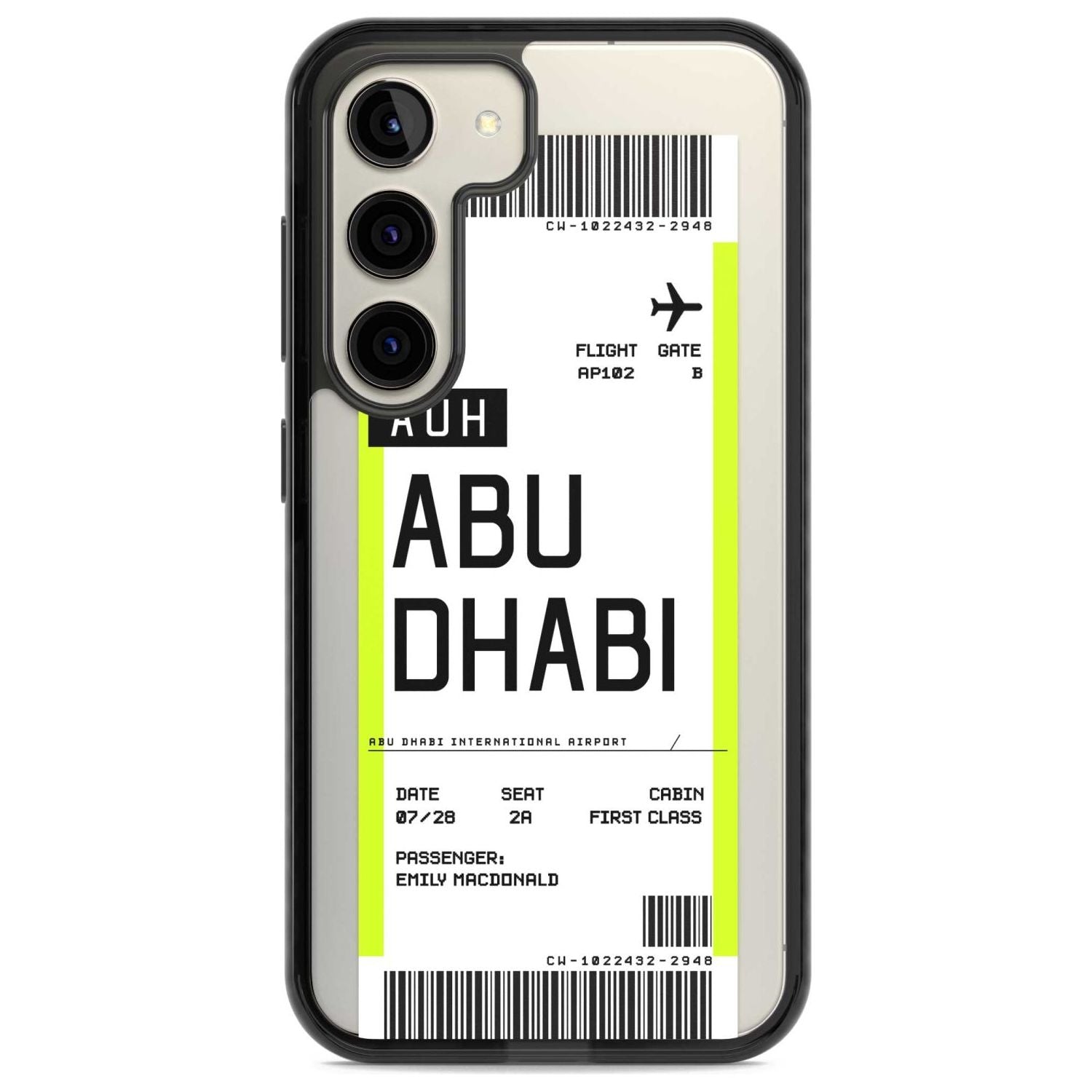 Personalised Abu Dhabi Boarding Pass Custom Phone Case Samsung S22 / Black Impact Case,Samsung S23 / Black Impact Case Blanc Space