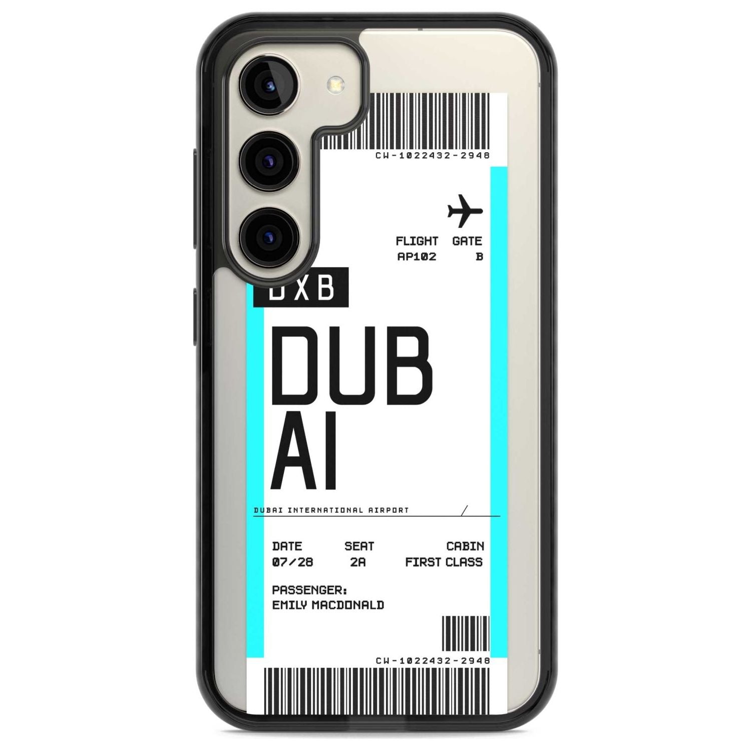 Personalised Dubai Boarding Pass Custom Phone Case Samsung S22 / Black Impact Case,Samsung S23 / Black Impact Case Blanc Space