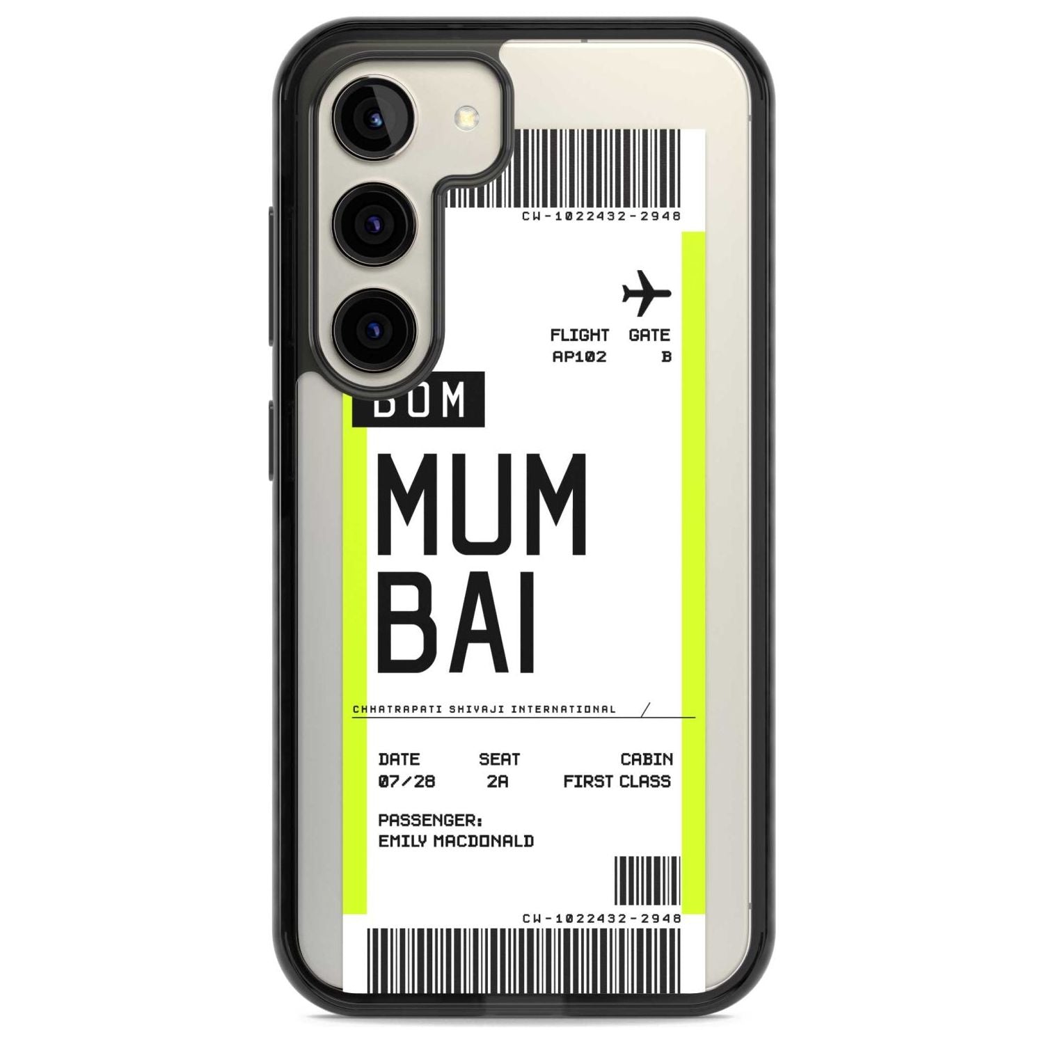 Personalised Mumbai Boarding Pass Custom Phone Case Samsung S22 / Black Impact Case,Samsung S23 / Black Impact Case Blanc Space