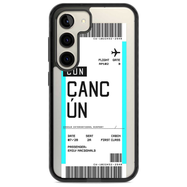 Personalised Cancún Boarding Pass Custom Phone Case Samsung S22 / Black Impact Case,Samsung S23 / Black Impact Case Blanc Space