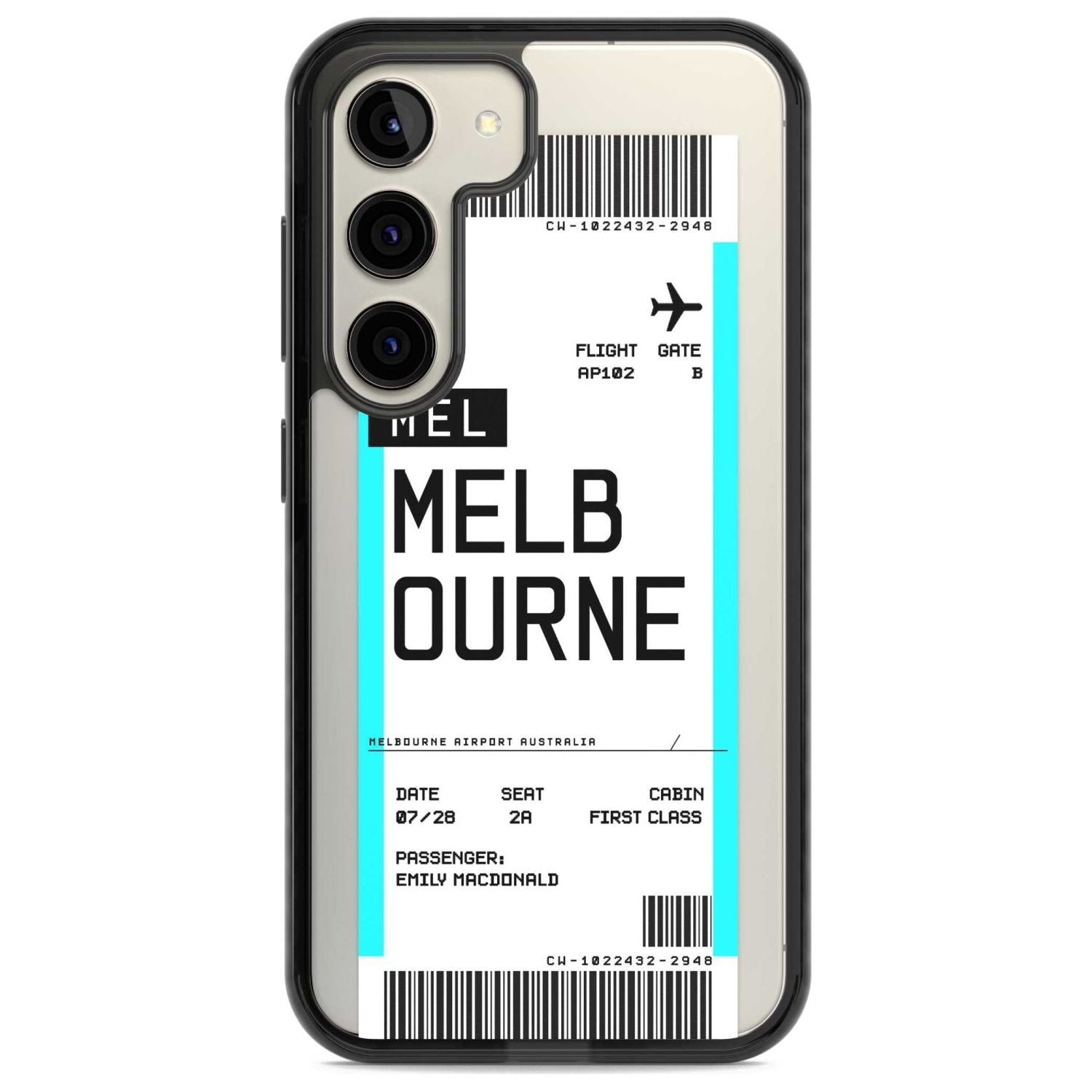 Personalised Melbourne Boarding Pass Custom Phone Case Samsung S22 / Black Impact Case,Samsung S23 / Black Impact Case Blanc Space