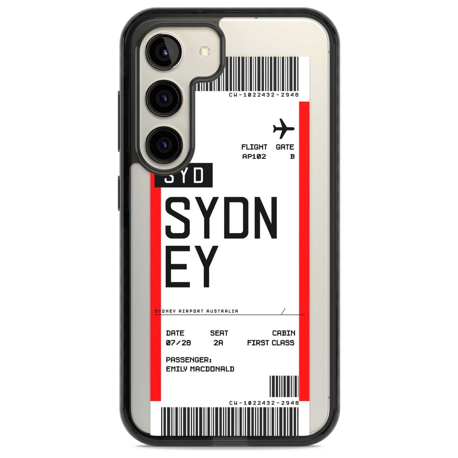 Personalised Sydney Boarding Pass Custom Phone Case Samsung S22 / Black Impact Case,Samsung S23 / Black Impact Case Blanc Space