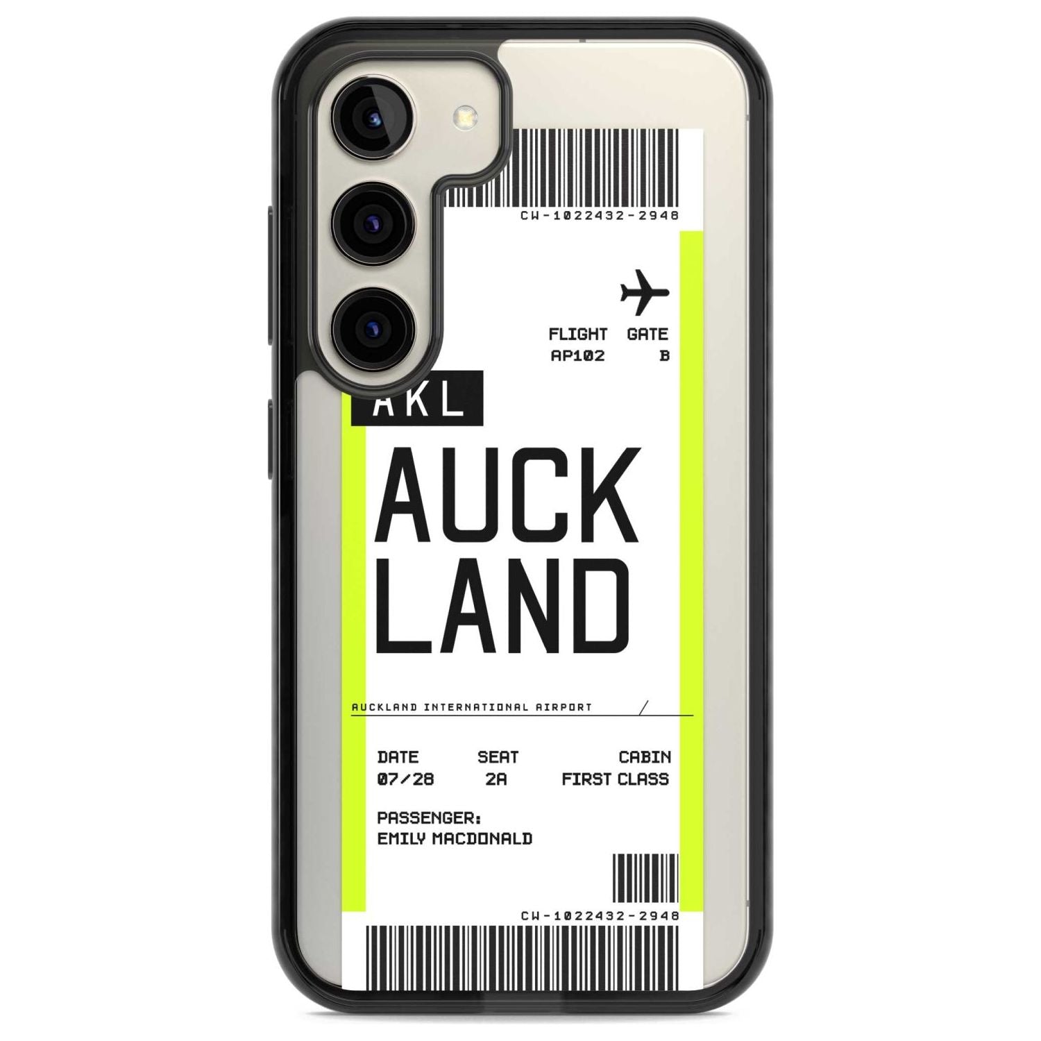 Personalised Auckland Boarding Pass Custom Phone Case Samsung S22 / Black Impact Case,Samsung S23 / Black Impact Case Blanc Space