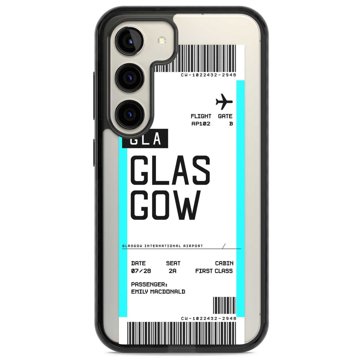 Personalised Glasgow Boarding Pass Custom Phone Case Samsung S22 / Black Impact Case,Samsung S23 / Black Impact Case Blanc Space