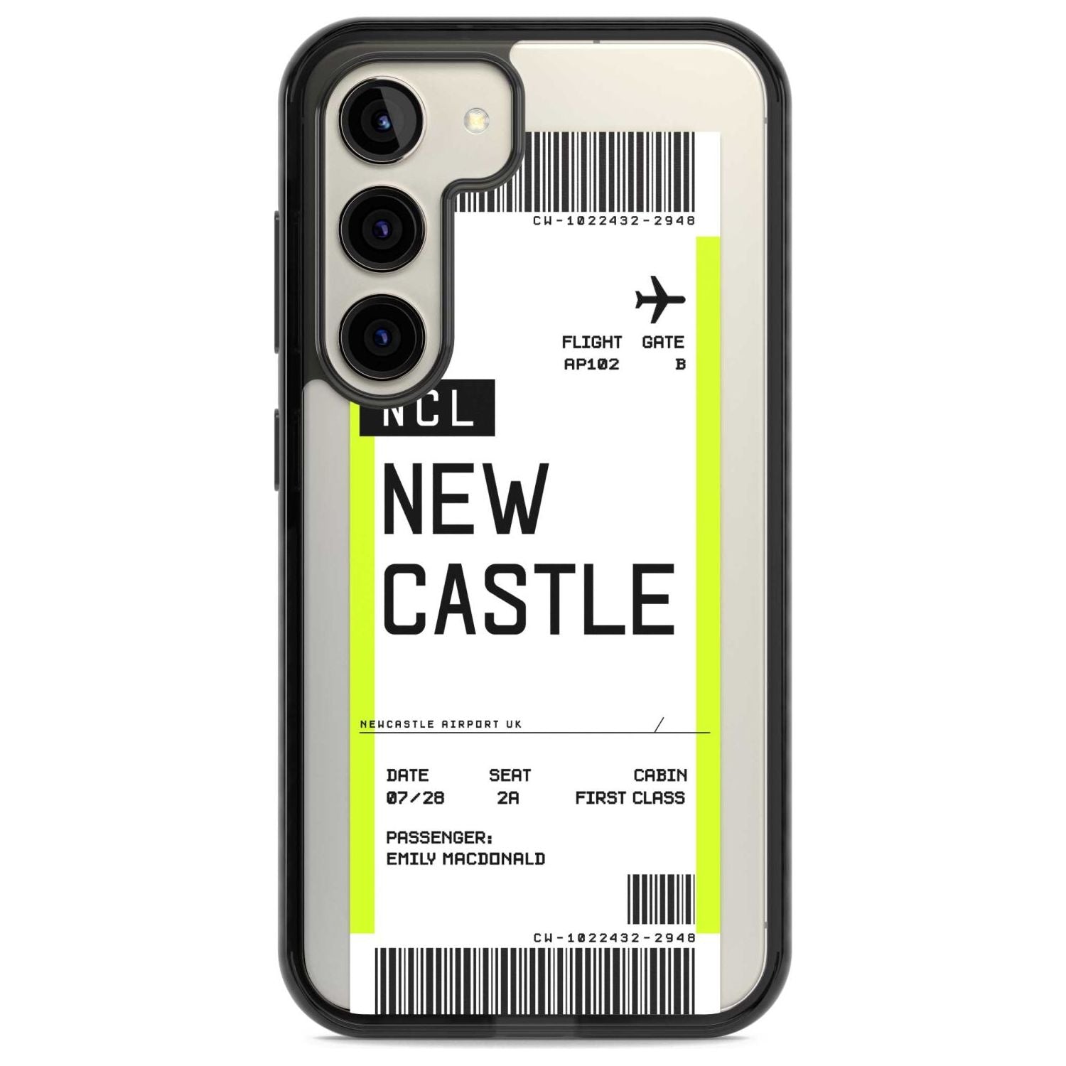 Personalised Newcastle Boarding Pass Custom Phone Case Samsung S22 / Black Impact Case,Samsung S23 / Black Impact Case Blanc Space