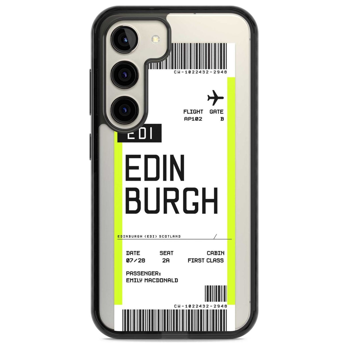Personalised Edinburgh Boarding Pass Custom Phone Case Samsung S22 / Black Impact Case,Samsung S23 / Black Impact Case Blanc Space