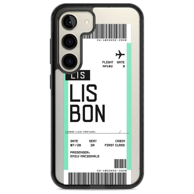 Personalised Lisbon Boarding Pass Custom Phone Case Samsung S22 / Black Impact Case,Samsung S23 / Black Impact Case Blanc Space