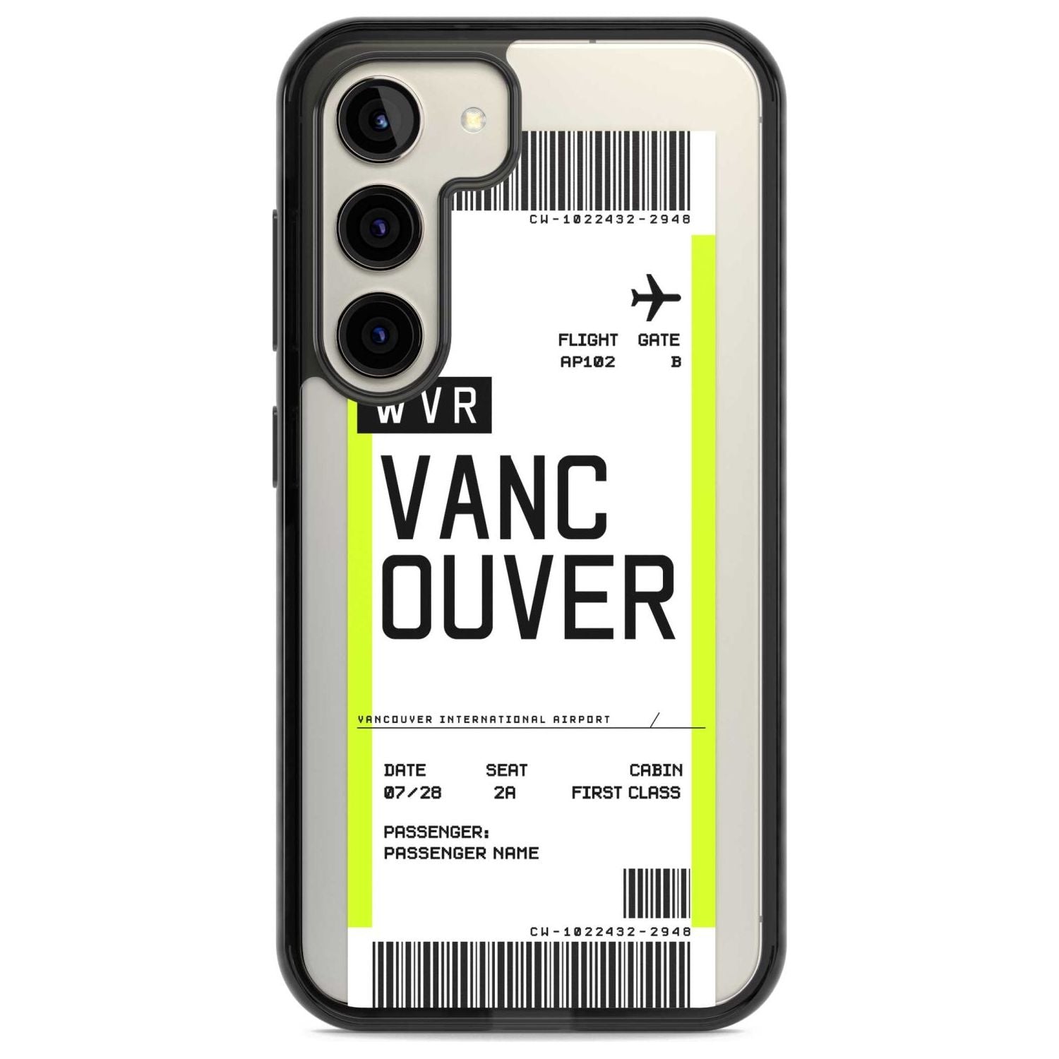 Personalised Vancouver Boarding Pass Custom Phone Case Samsung S22 / Black Impact Case,Samsung S23 / Black Impact Case Blanc Space
