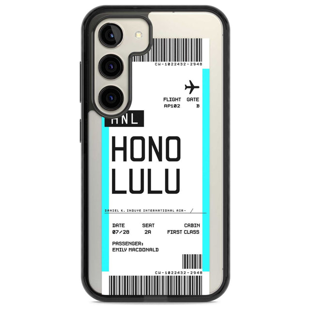 Personalised Honolulu Boarding Pass Custom Phone Case Samsung S22 / Black Impact Case,Samsung S23 / Black Impact Case Blanc Space