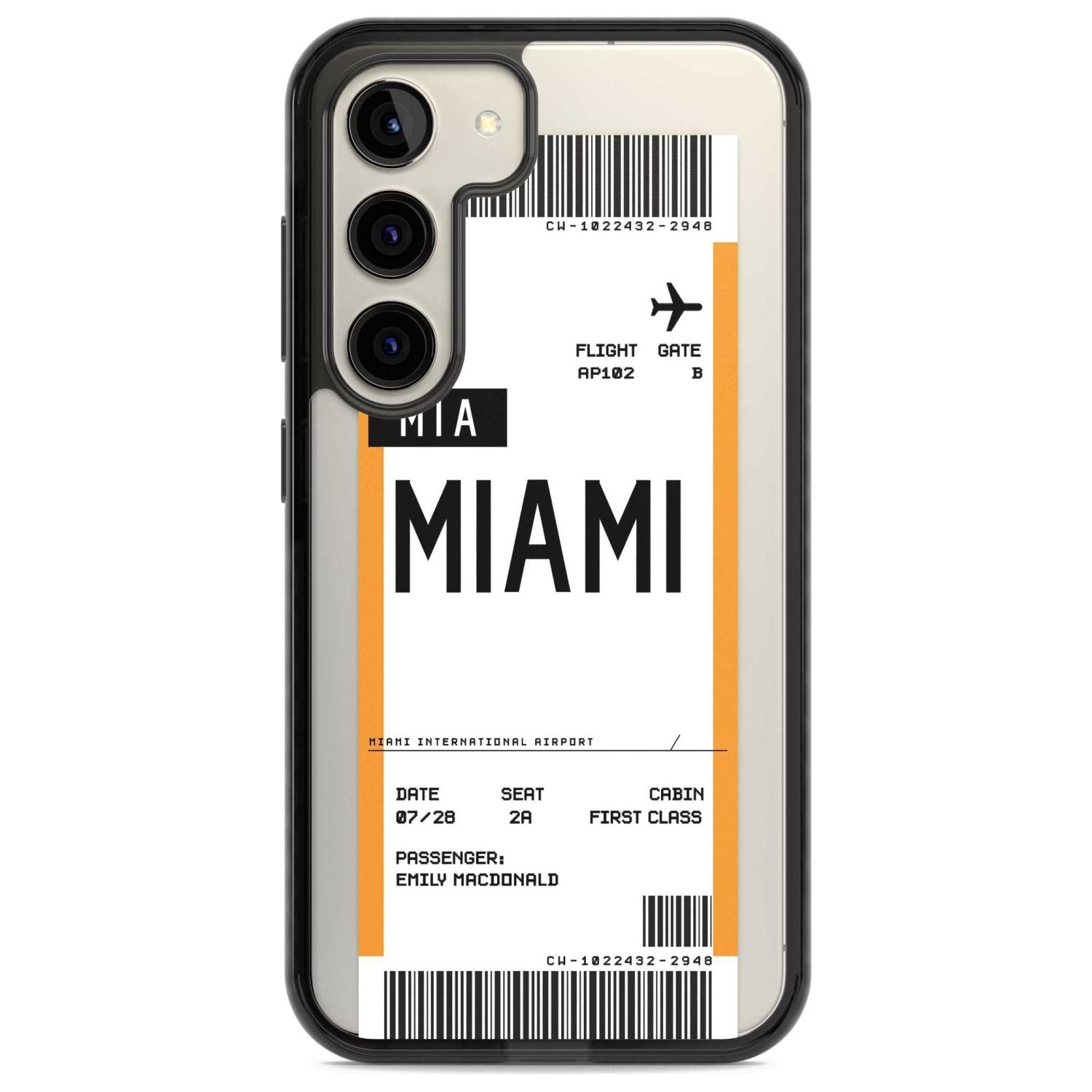 Personalised Miami Boarding Pass Custom Phone Case Samsung S22 / Black Impact Case,Samsung S23 / Black Impact Case Blanc Space