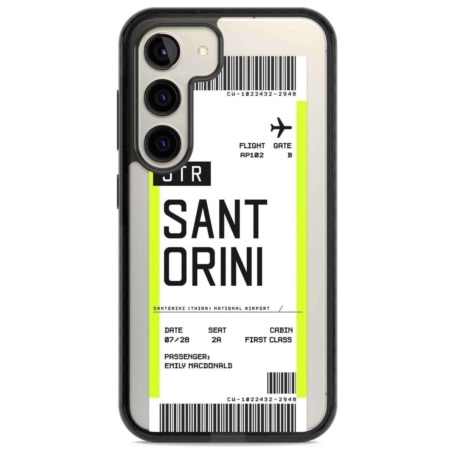 Personalised Santorini Boarding Pass Custom Phone Case Samsung S22 / Black Impact Case,Samsung S23 / Black Impact Case Blanc Space