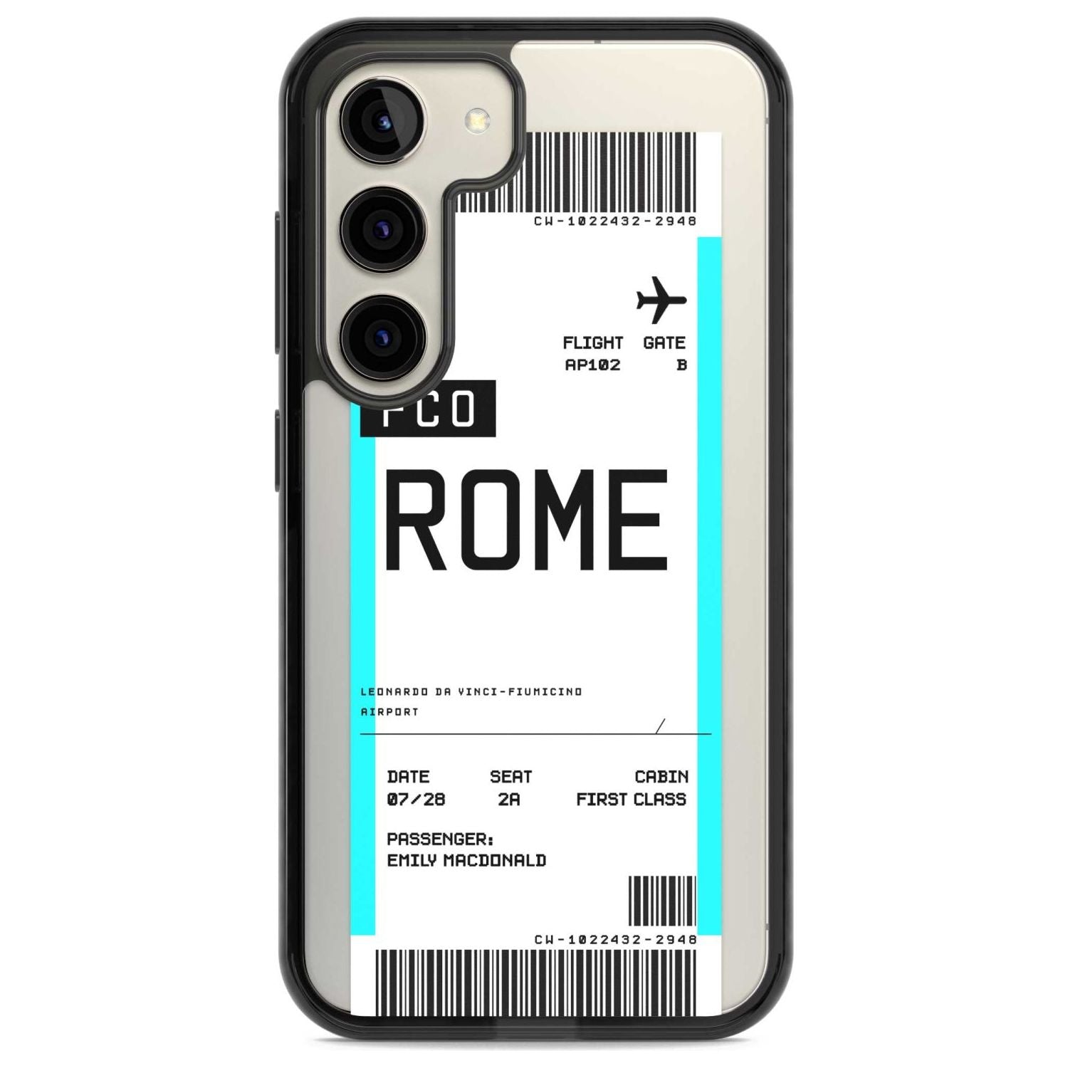 Personalised Rome Boarding Pass Custom Phone Case Samsung S22 / Black Impact Case,Samsung S23 / Black Impact Case Blanc Space