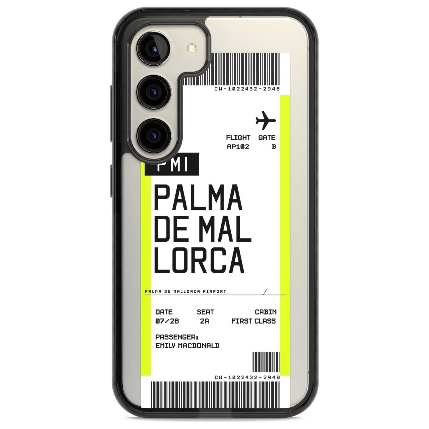 Personalised Palma De Mallorca Boarding Pass Custom Phone Case Samsung S22 / Black Impact Case,Samsung S23 / Black Impact Case Blanc Space