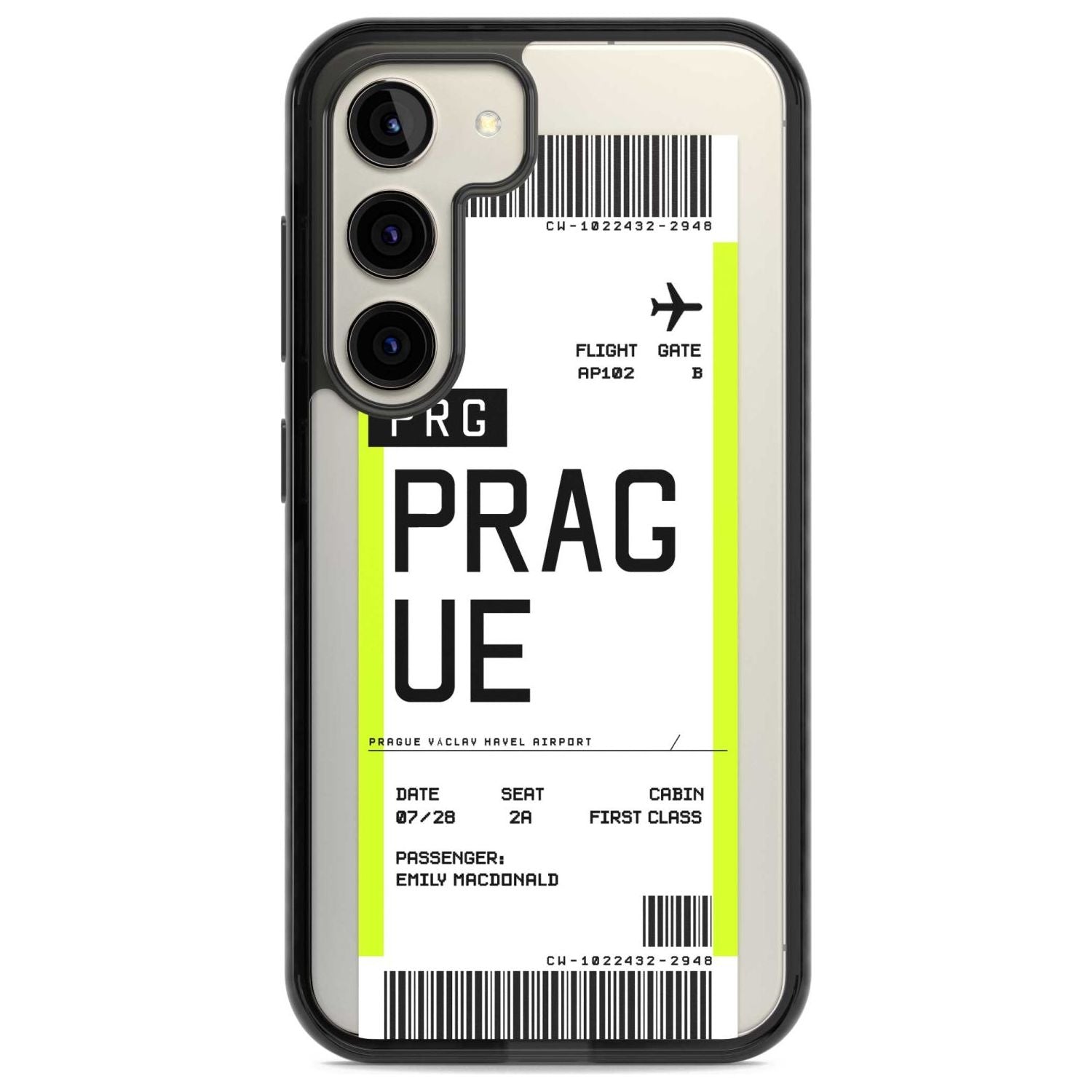 Personalised Prague Boarding Pass Custom Phone Case Samsung S22 / Black Impact Case,Samsung S23 / Black Impact Case Blanc Space