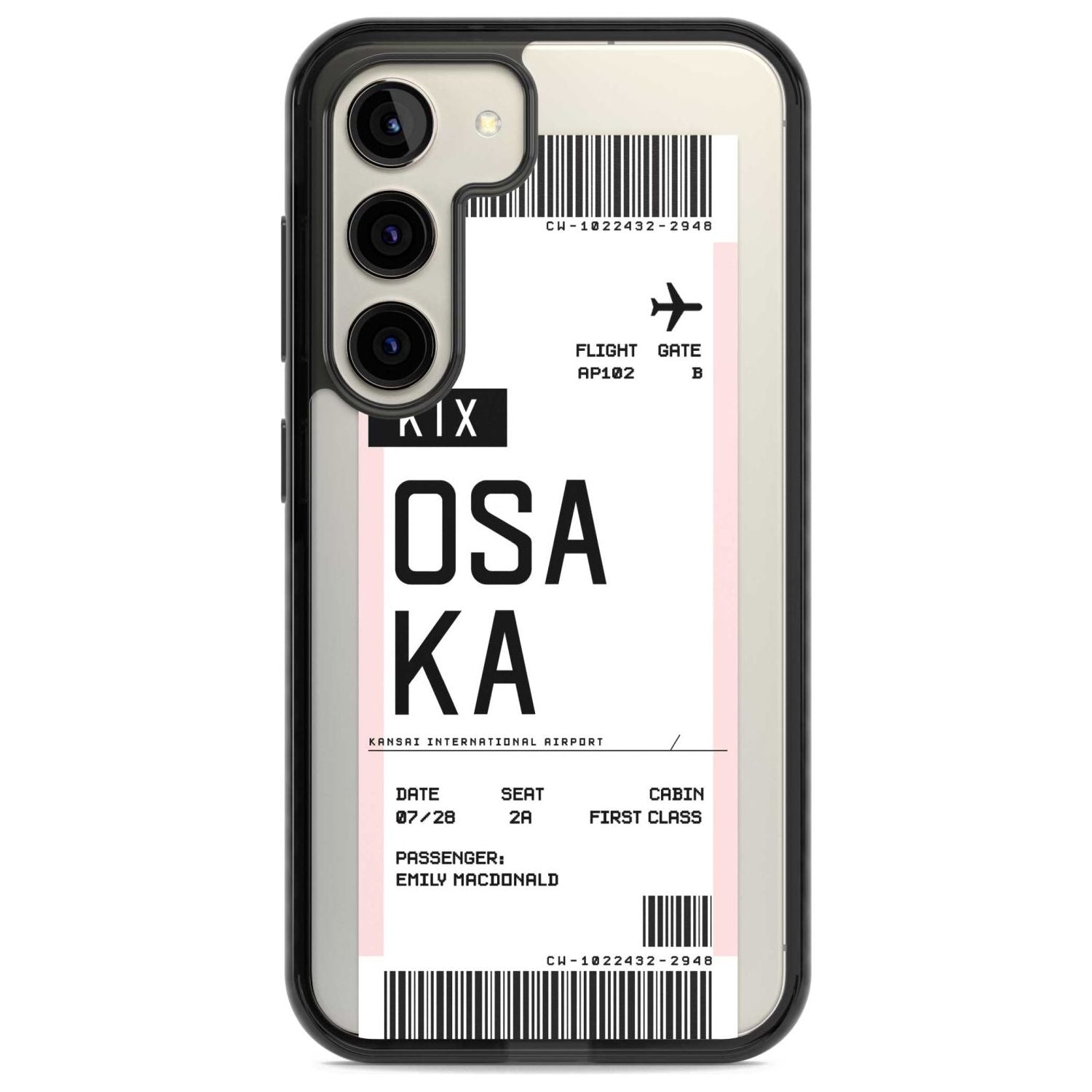 Personalised Osaka Boarding Pass Custom Phone Case Samsung S22 / Black Impact Case,Samsung S23 / Black Impact Case Blanc Space
