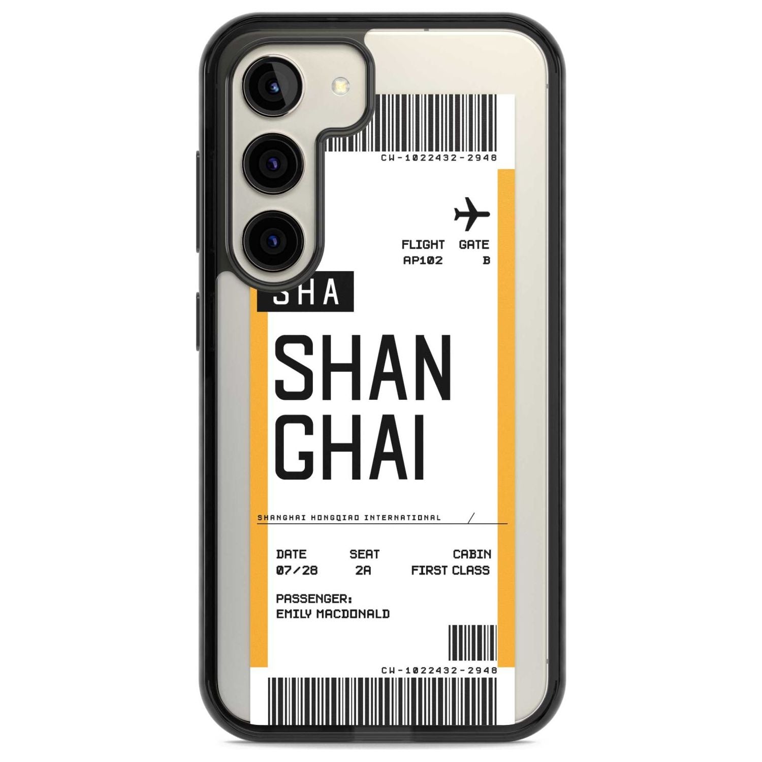 Personalised Shangai Boarding Pass Custom Phone Case Samsung S22 / Black Impact Case,Samsung S23 / Black Impact Case Blanc Space
