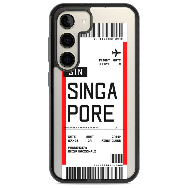 Personalised Singapore Boarding Pass Custom Phone Case Samsung S22 / Black Impact Case,Samsung S23 / Black Impact Case Blanc Space