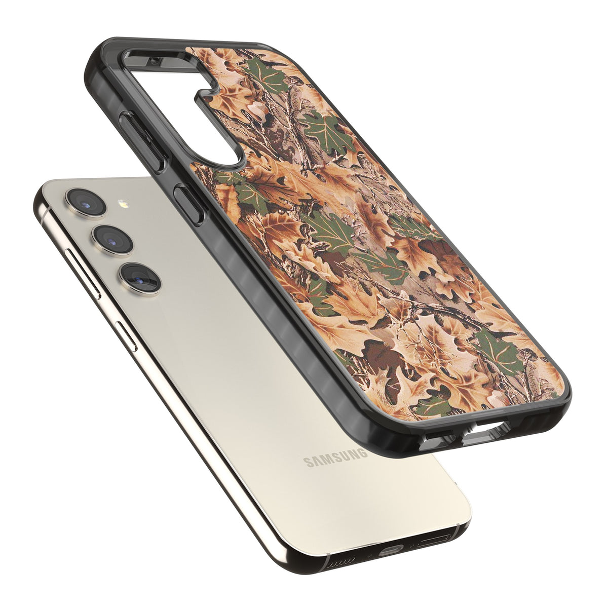Leaves Camo Samsung S22 / Samsung S22 Plus / Samsung S23 / Samsung S23 Plus / Samsung S24 / Samsung S24 Plus Impact Black Phone Case angled